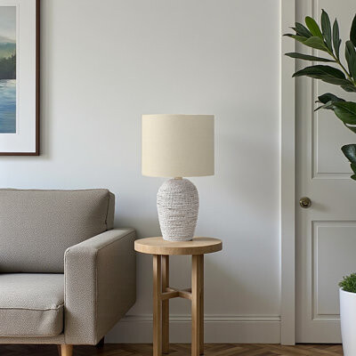 Bay Isle Home Helsa White Rattan Table Lamp