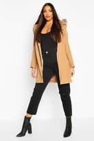 Thumbnail for your product : boohoo Faux Fur Trim Hooded Wool Look Coat