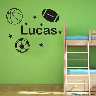 H&M Wall Decal Personalised Name with Soccer Ball - Basketball - Football Wall Sticker