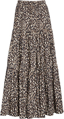 La DoubleJ Big Leopard Print Convertible Tiered Maxi Skirt