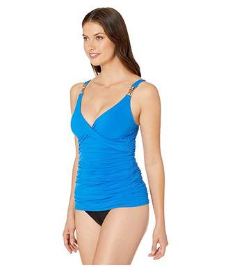 MICHAEL Michael Kors Over the Shoulder Twist Tankini Top with Chain Trim and Removable Soft Cups