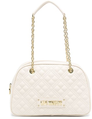 Love Moschino Logo Plaque Quilted Shoulder Bag in White Womens Bags Shoulder bags 
