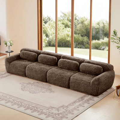 Ivy Bronx 149'' Soft And Fluffy Plush FabricBoneless SofaFull-Compression Vacuum PackagingFree Combination Buckle Connection For BedroomStudyHome Theater
