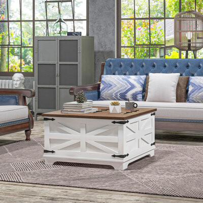 Square Flip-top Coffee Table With Ample Hidden Storage Area, White Look Storage, -