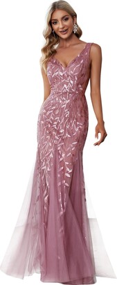 Ever-Pretty Women's Sexy V Neck Sleeveless Elegant Floor Length Long Mermaid Prom Evening Dresses Navy Blue 26UK