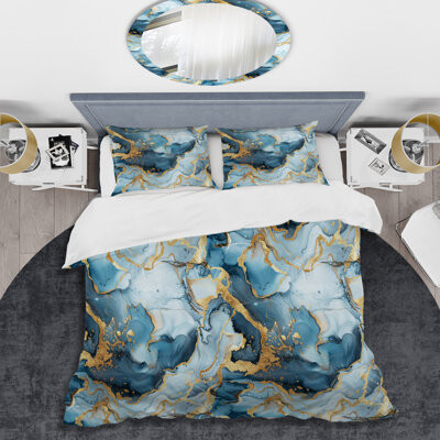 Design Art Blue Gold Marble - Marble Duvet Cover Set