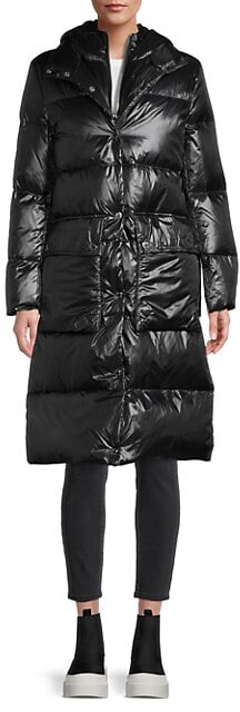 shiny long puffer coat