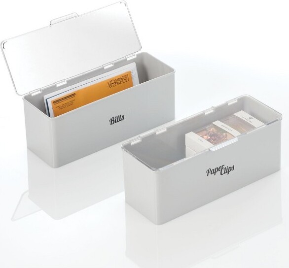 mDesign Plastic Stackable Home Office Storage Box with 32 Labels