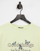 Thumbnail for your product : New Look good things slogan sweatshirt in lime green