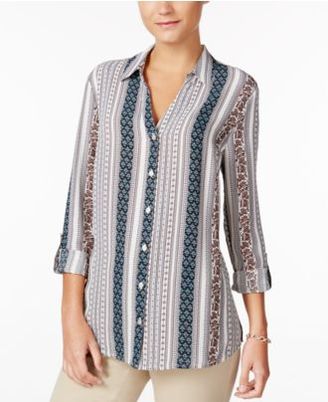Charter Club Striped Roll-Tab Blouse, Created for Macy's