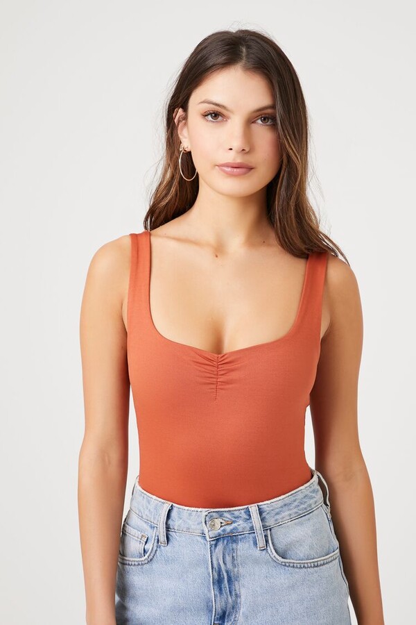 Forever 21 Women's Square-Neck Tank Bodysuit in Rust Small - ShopStyle Tops