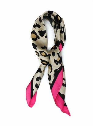 Caprilite Big Square 70cm x 70cm Ladies Womans Faux Silk Head Neck Scarf - Leopard Animal Print with Fuchsia Pink Border