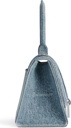 Balenciaga Hourglass Small Denim-Print Napa Top-Handle Bag