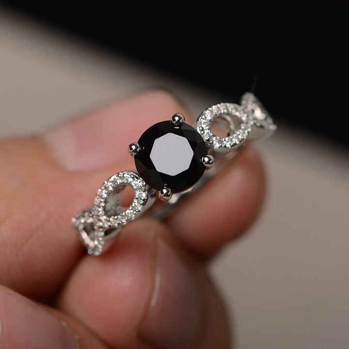 Etsy Cocktail Rings Natural Black Spinel Sterling Silver Round Cut Gemstone Lovely