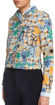 Acne Studios Women's Chea Floral Embroidered Crop Denim Jacket
