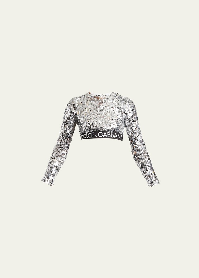 Dolce & Gabbana Logo Band Sequin Crop Top - ShopStyle