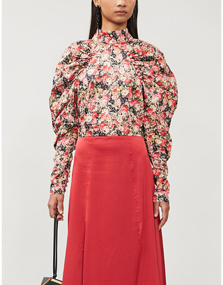 Rotate by Birger Christensen Kim floral-print satin-crepe blouse