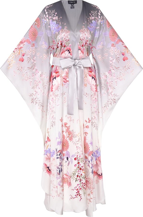 MENG White / Silver Silver Ombre Silk Satin Wrap Dress