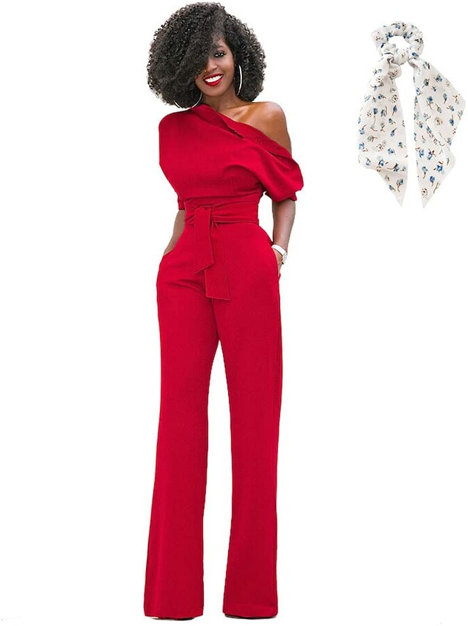 red evening jumpsuit
