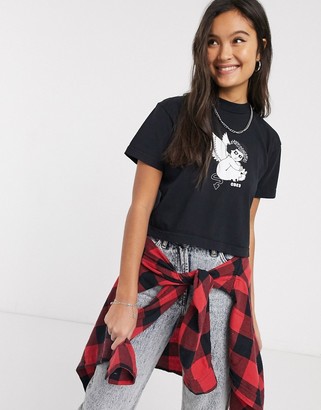 Obey cropped t-shirt with evil angel graphic