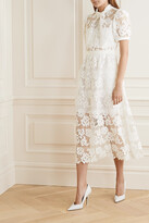 Thumbnail for your product : Self-Portrait Grosgrain-trimmed Guipure Lace Midi Dress - White