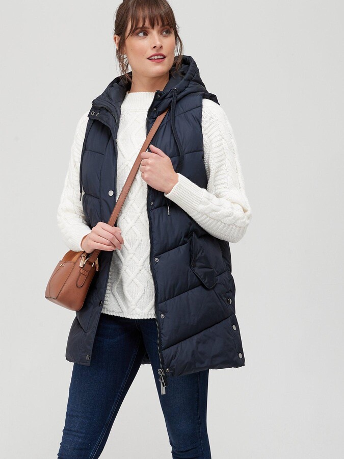 Fig & Basil Longline Quilted Gilet Navy ShopStyle Jackets