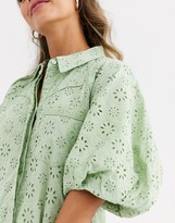 Thumbnail for your product : ASOS DESIGN mini shirt dress with puff sleeves in broderie