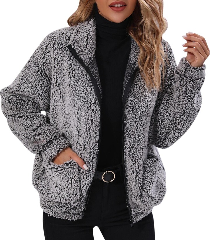 rtdgcv Thick Cardigan Women's Teddy Jacket Women's Fuzzy Fleece
