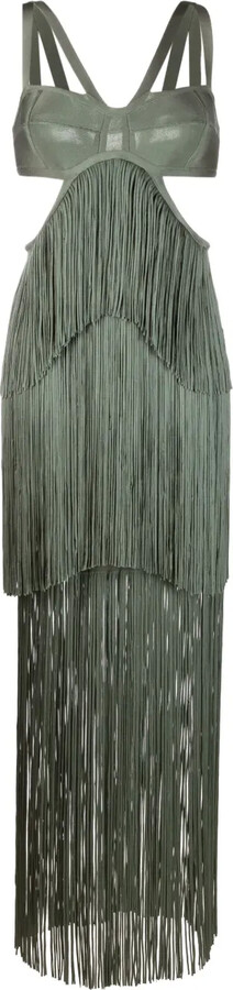 Herve Leger Strappy Tiered Fringe maxi dress