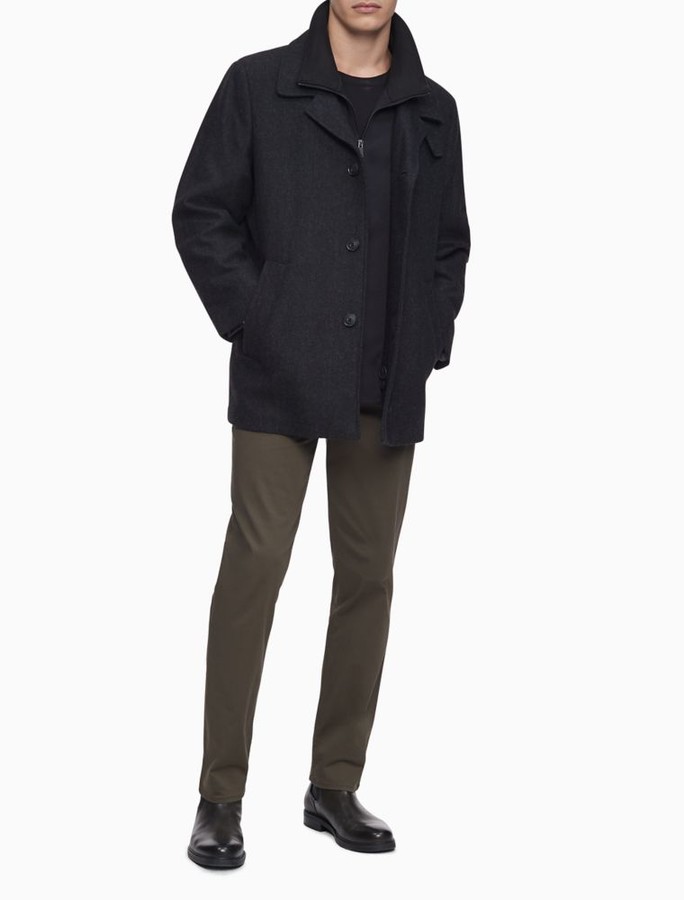 Calvin Klein Herringbone Wool Blend Zip Overcoat ShopStyle Raincoats