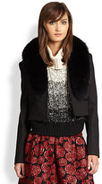 Thumbnail for your product : Alice + Olivia Ridley Fox Fur-Trimmed Cropped Blazer