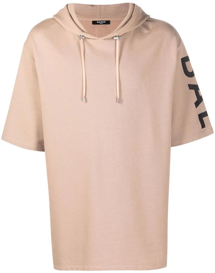 Balmain Oversized Sand-colored Cotton Hooded Sweatshirt - ShopStyle