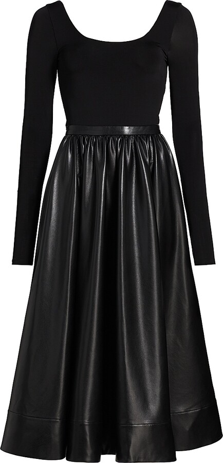 Women's Chara Knit & Faux-Leather Long-Sleeve Midi-Dress - Black - Size 0