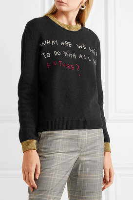 Gucci Embroidered Metallic-trimmed Wool Sweater - Black