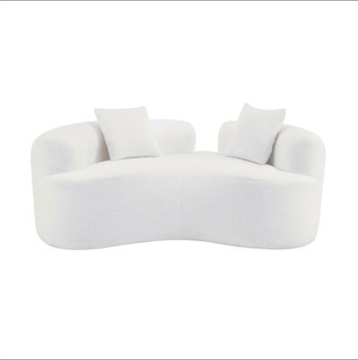 Mercer41 66.93 Inch Curved Loveseat White Full Compression Sponge Sofa Teddy Velvet Fabric No-Assembly Compact Sofa For Small Spaces & Apartments 350 Lbs Ca