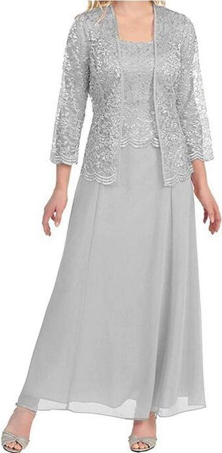Snow Lotus Women's Lace Two Piece Mother of The Bride Dress with Jacket  Chiffon Evening Dress Silver Gray - ShopStyle