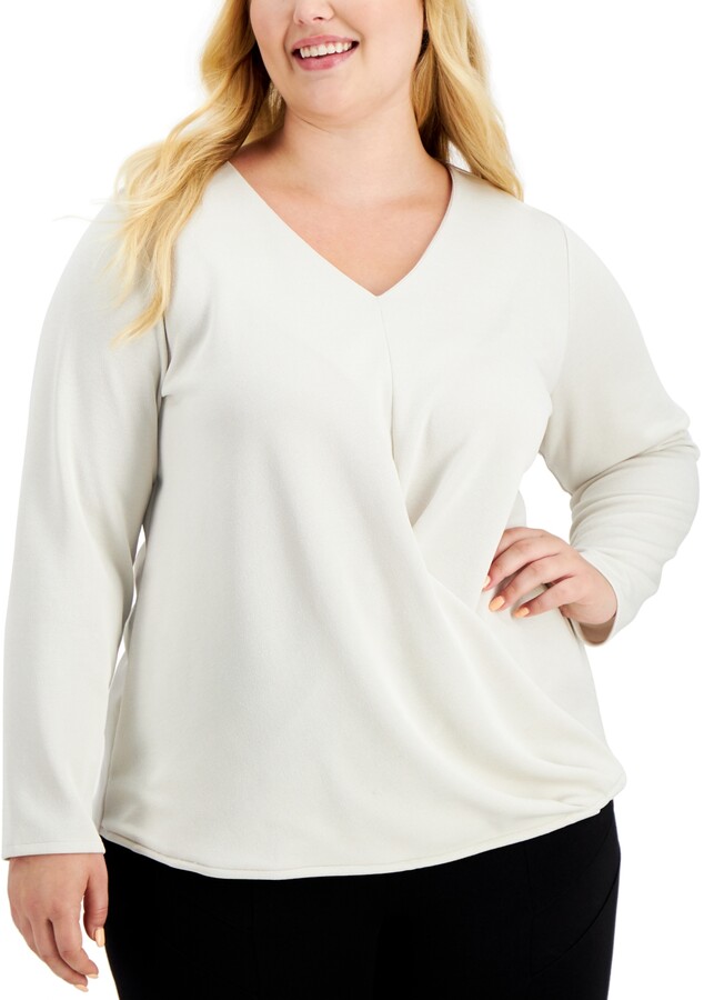 white wrap blouse plus size