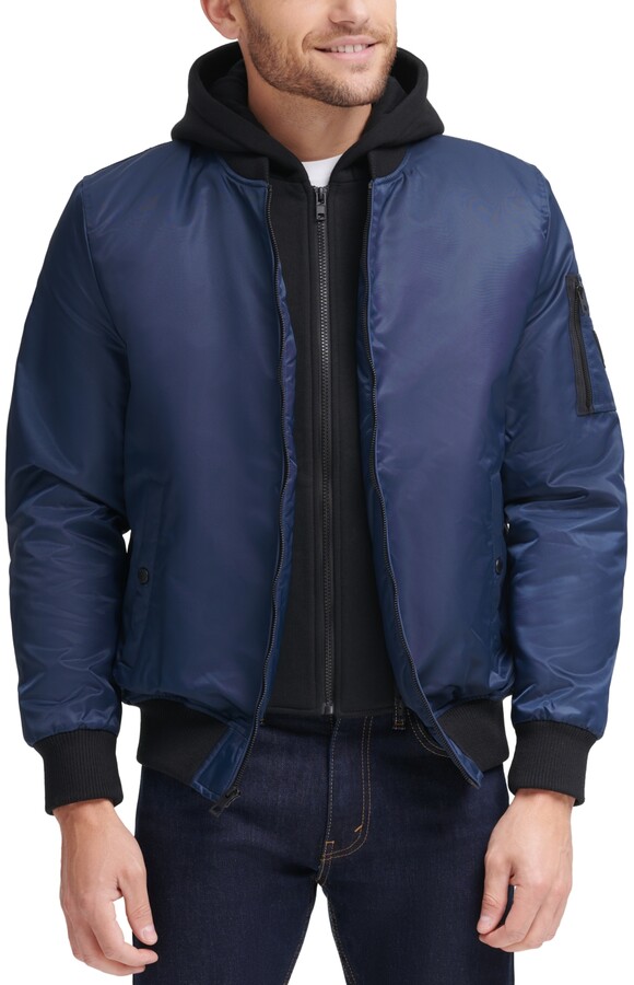 GUESS Men's Bomber Jacket with Removable Hooded Inset - ShopStyle