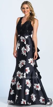 Dave and Johnny Daisy Print Ruffled Open Back Prom Dress