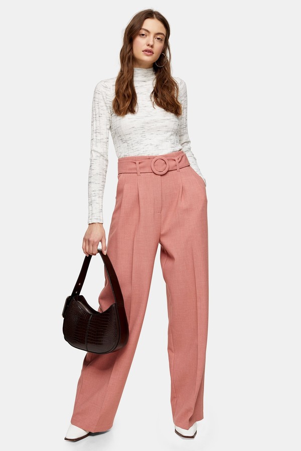 Topshop Pink Circle Belted Wide Leg Pants - ShopStyle