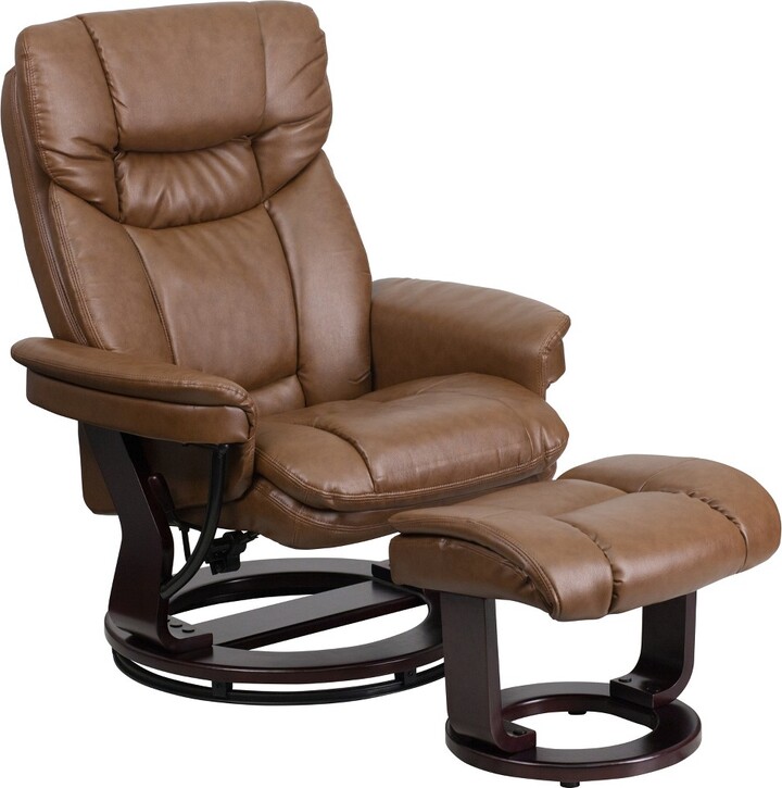 Emma and Oliver MultiPosition Recliner/Curved Ottoman Swivel Wood