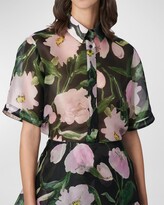 Floral-Print Shirt-Sleeve Silk 