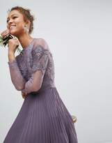 Thumbnail for your product : ASOS DESIGN Long Sleeve Lace Pleated Maxi Dress