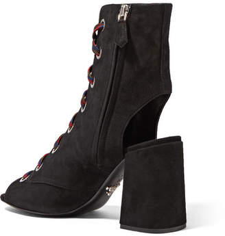 Prada Lace-up Suede Ankle Boots - Black