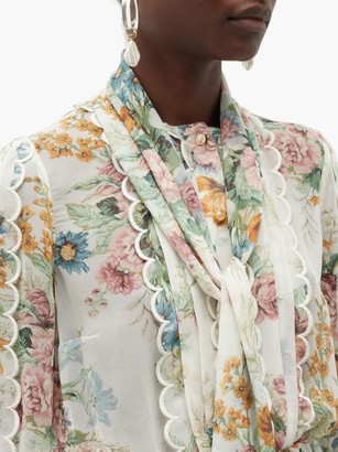 Zimmermann Wavelength Floral-print Silk Playsuit - Cream Print