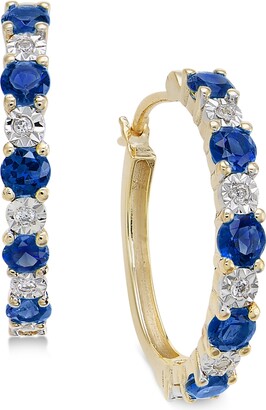 Macy's Emerald (3/4 ct. t.w.) and Diamond Accent Hoop Earrings in 14k Gold (Also Sapphire and Ruby)