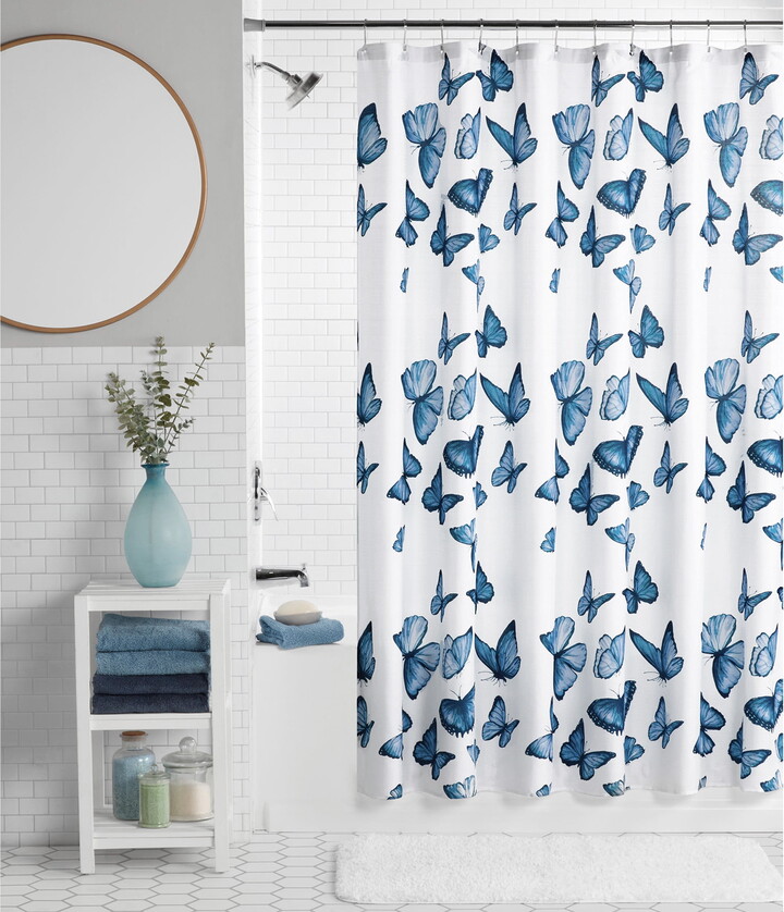 Mainstays Butterfly 13 Piece Shower Curtain and Hook Set, 72 x 72, Blue