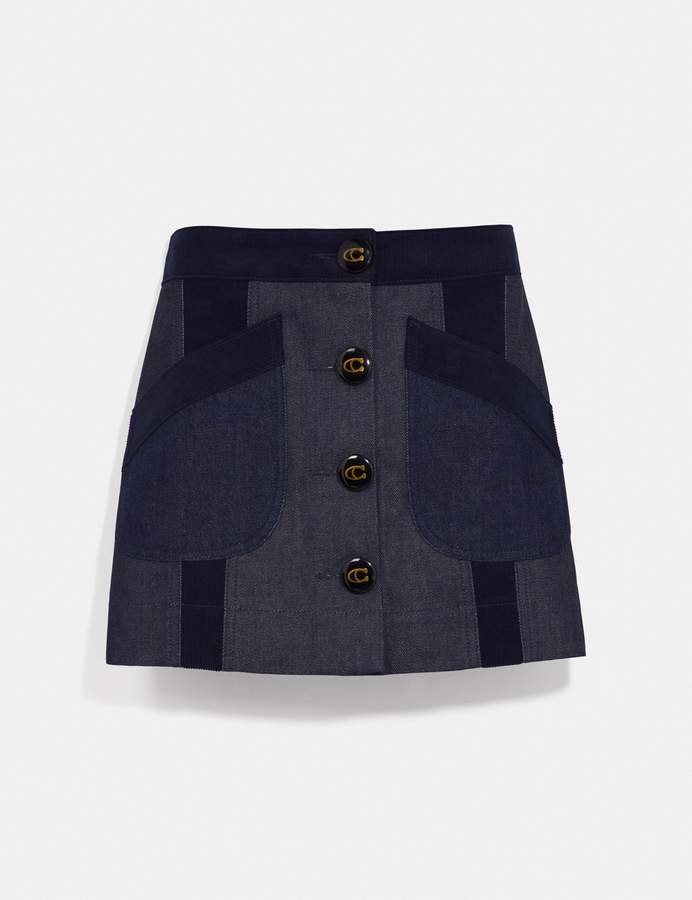 Coach Denim Skirt With Corduroy Detail ShopStyle
