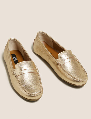 Womens Gold Leather Loafers | Shop the world's largest collection of  fashion | ShopStyle UK
