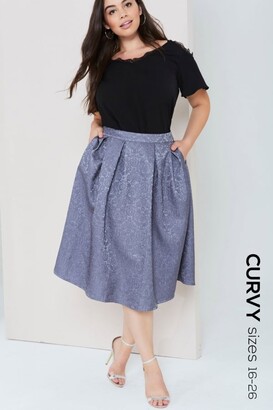 Girls On Film Grey Jacquard Full Midi Skirt